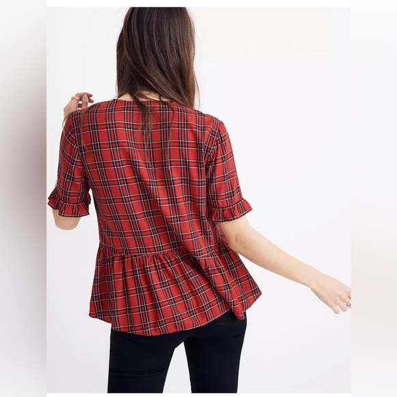 Madewell Studio Ruffle-Hem Top in Clanton Plaid - Picture 3 of 5